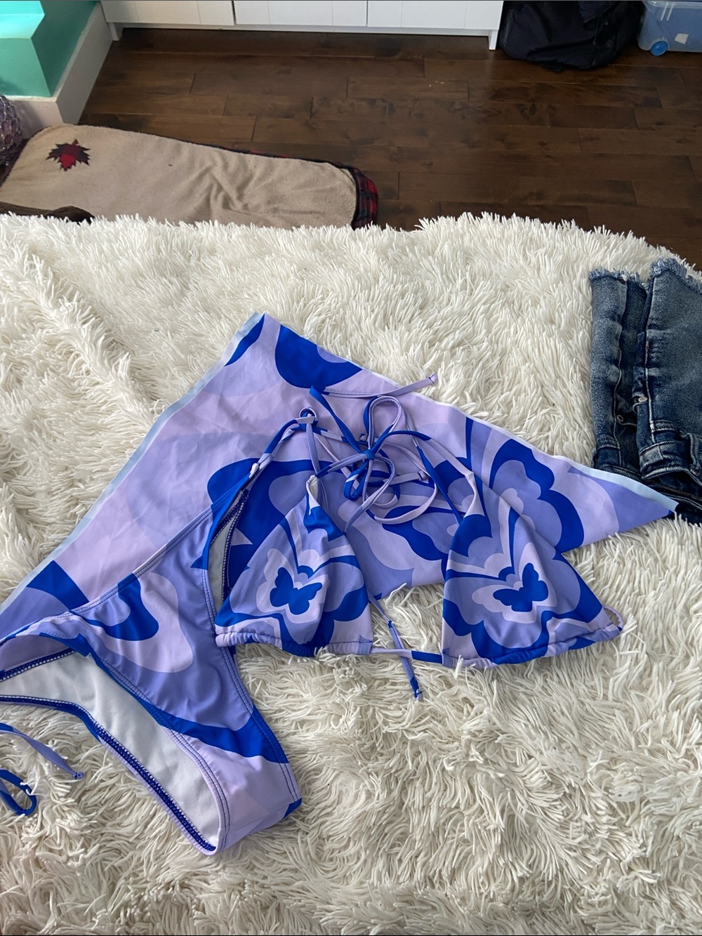 SHEIN Lavender and Blue Floral Print Triangle Bikini Set
